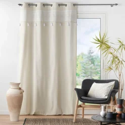 DOUCEUR D'INTERIEUR Rideau oeillets pompons (140 x 240 cm) Isalina Blanc