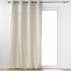 DOUCEUR D'INTERIEUR Rideau oeillets pompons (140 x 240 cm) Isalina Blanc
