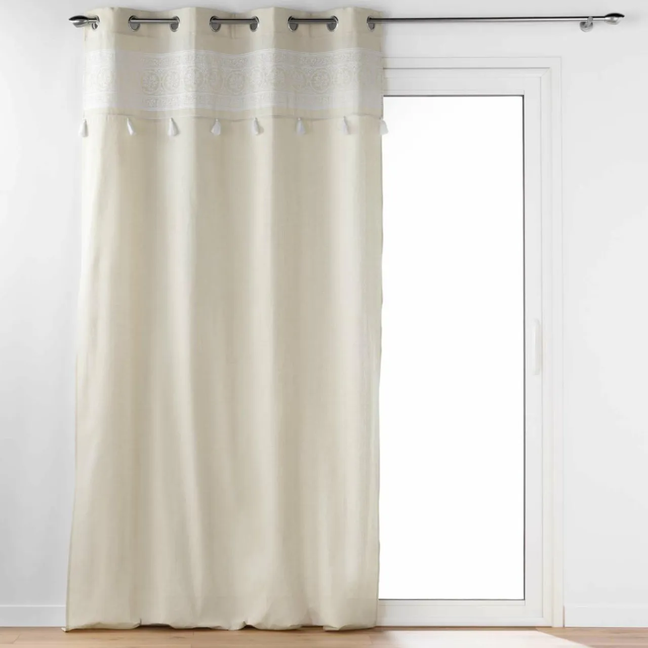DOUCEUR D'INTERIEUR Rideau oeillets pompons (140 x 240 cm) Isalina Blanc