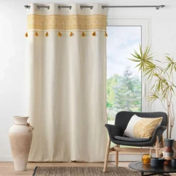 DOUCEUR D'INTERIEUR Rideau oeillets pompons (140 x 240 cm) Isalina Jaune Online