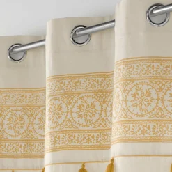DOUCEUR D'INTERIEUR Rideau oeillets pompons (140 x 240 cm) Isalina Jaune Online