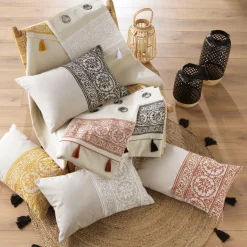 DOUCEUR D'INTERIEUR Rideau oeillets pompons (140 x 240 cm) Isalina Jaune Online