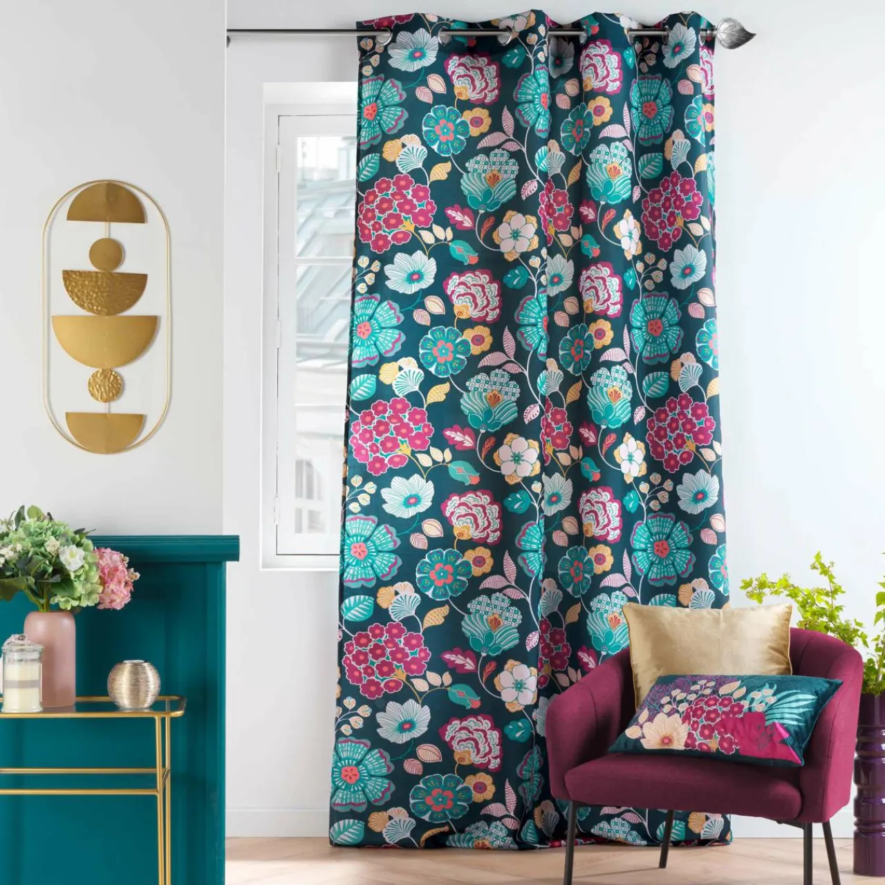 DOUCEUR D'INTERIEUR Rideau oeillets (140 x 260 cm) Winteria Bleu canard Hot