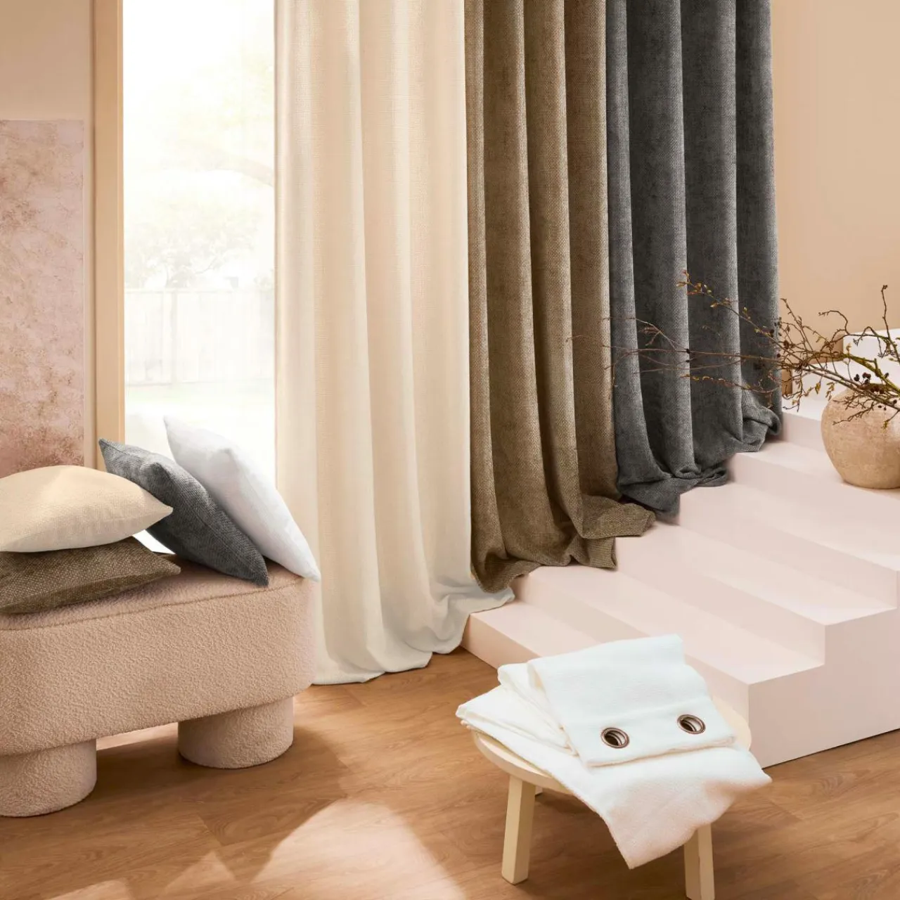 douceur d'intu017drieur Rideau velours chenille (140 x 260 cm) Leo Beige
