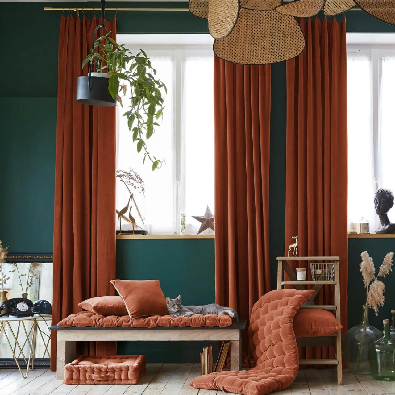 EMINZA Rideau velours de coton ajustable (140 x max 270 cm) Victor Terracotta Online