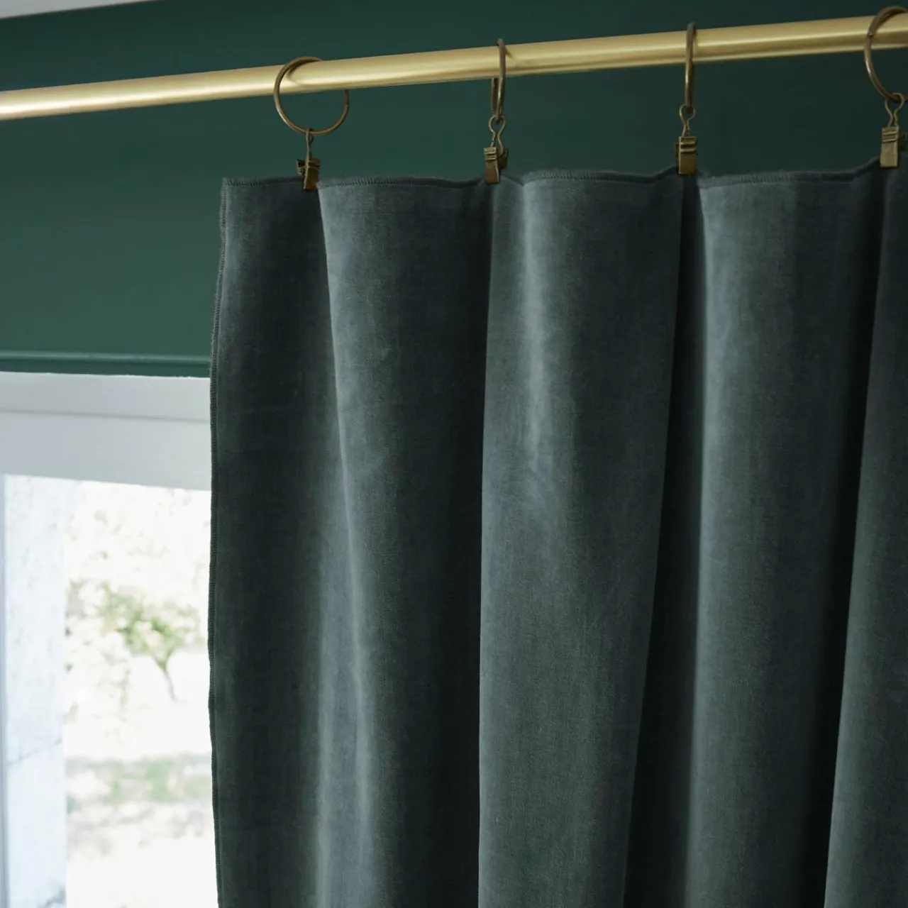 EMINZA Rideau velours de coton ajustable (140 x max 270 cm) Victor Gris ardoise Outlet