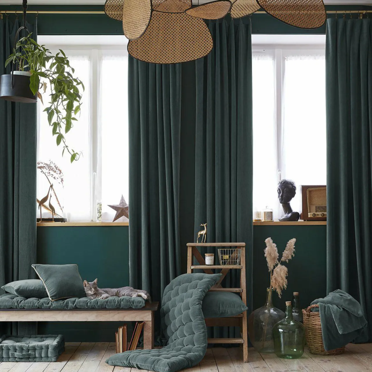 EMINZA Rideau velours de coton ajustable (140 x max 270 cm) Victor Gris ardoise Outlet