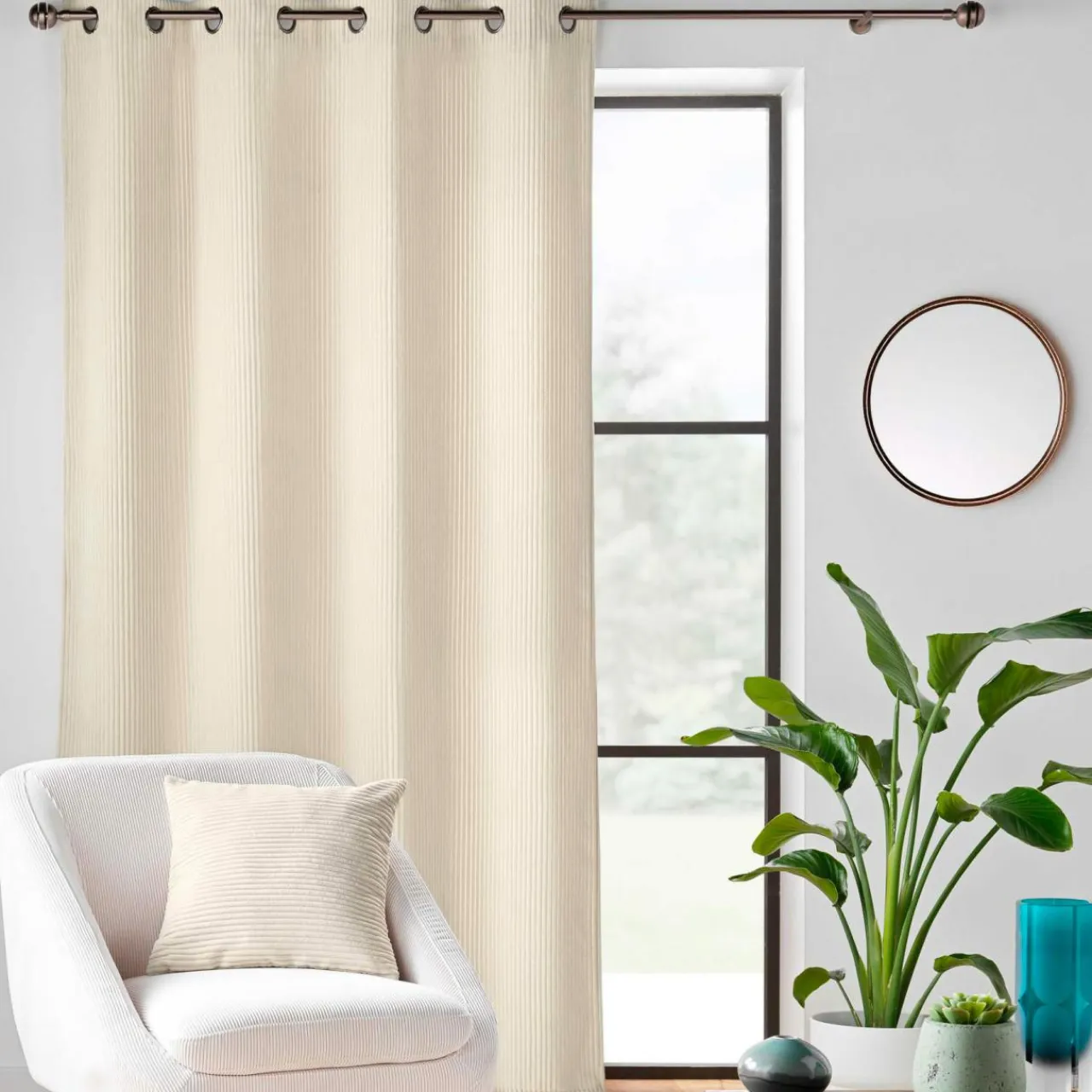 douceur d'intu017drieur Rideau velours relief (140 x 260 cm) Nils Ecru New