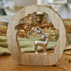 KAEMINGK Rondin en bois (H14 cm) Renne et étoile Bois blond Naturel