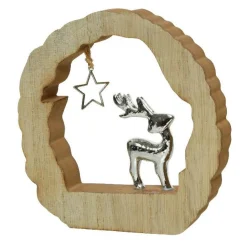 KAEMINGK Rondin en bois (H14 cm) Renne et étoile Bois blond Naturel