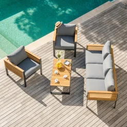 MOBELLIA Salon de jardin aluminium et bois teck 5 places Bali Gris et ardoise Anthracite Online
