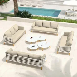 MOBELLIA Salon de jardin aluminium 12 places 8 pcs Monte Carlo Blanc et taupe Blanc - Taupe Sale