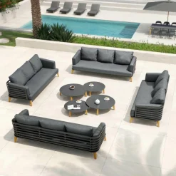 MOBELLIA Salon de jardin aluminium 12 places 8 pcs Monte Carlo Gris Anthracite New