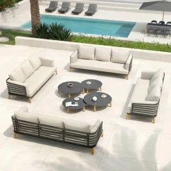 MOBELLIA Salon de jardin aluminium 12 places 8 pcs Monte Carlo Gris anthracite et beige Anthracite - Beige Discount