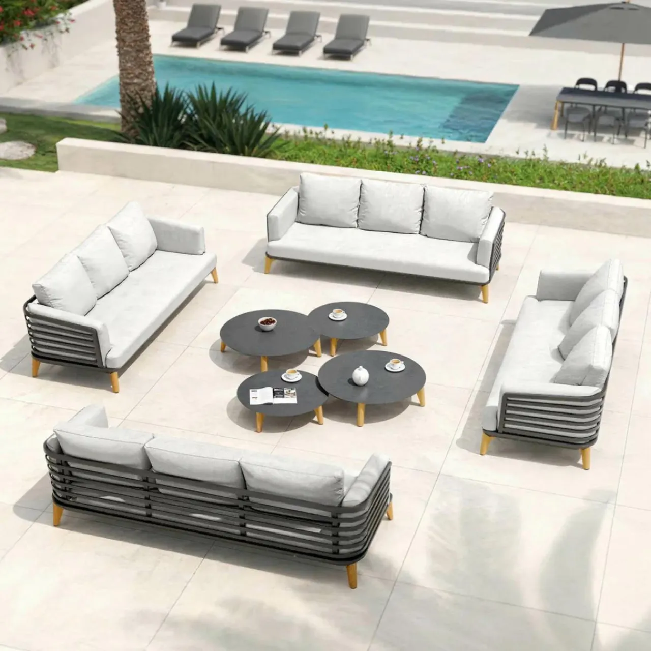MOBELLIA Salon de jardin aluminium 12 places 8 pcs Monte Carlo Gris anthracite et gris clair Anthracite - Gris Clair