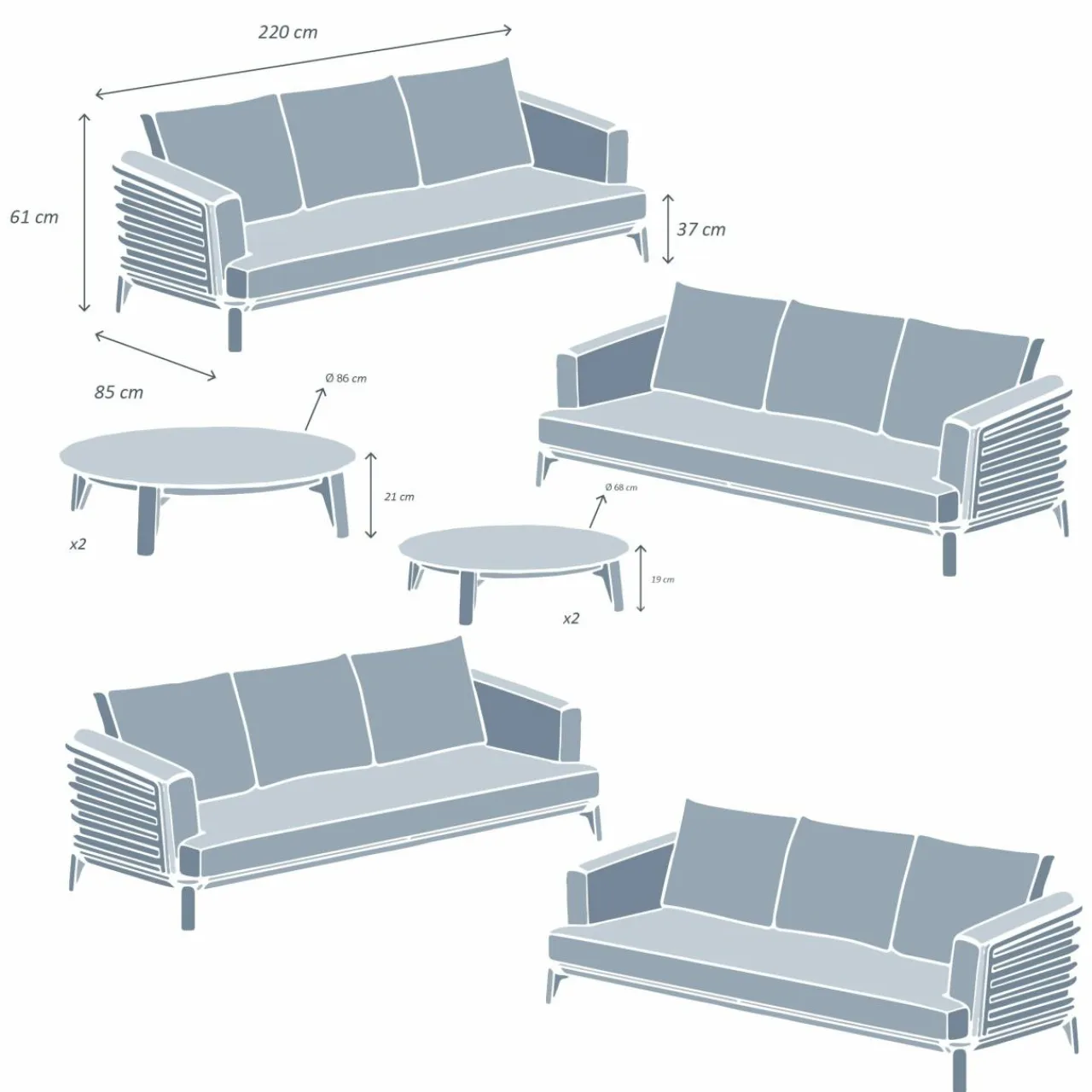 MOBELLIA Salon de jardin aluminium 12 places 8 pcs Monte Carlo Gris anthracite et gris clair Anthracite - Gris Clair