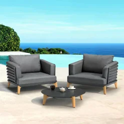 MOBELLIA Salon de jardin aluminium 2 places 3 pcs Monte Carlo Gris Anthracite Outlet
