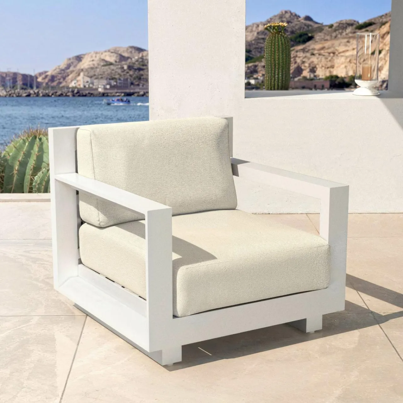 MOBELLIA Salon de jardin aluminium 4 places 4 pcs Elba Blanc et beige Blanc - Beige