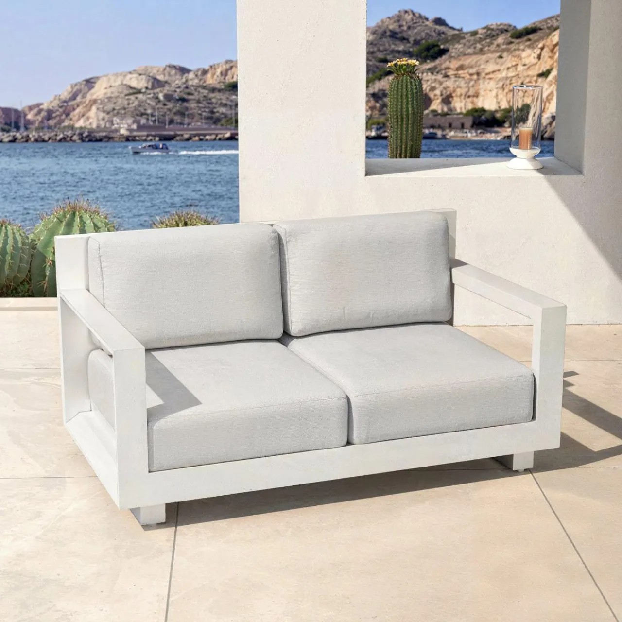MOBELLIA Salon de jardin aluminium 4 places 4 pcs Elba Blanc et gris clair Blanc - Gris Clair Online