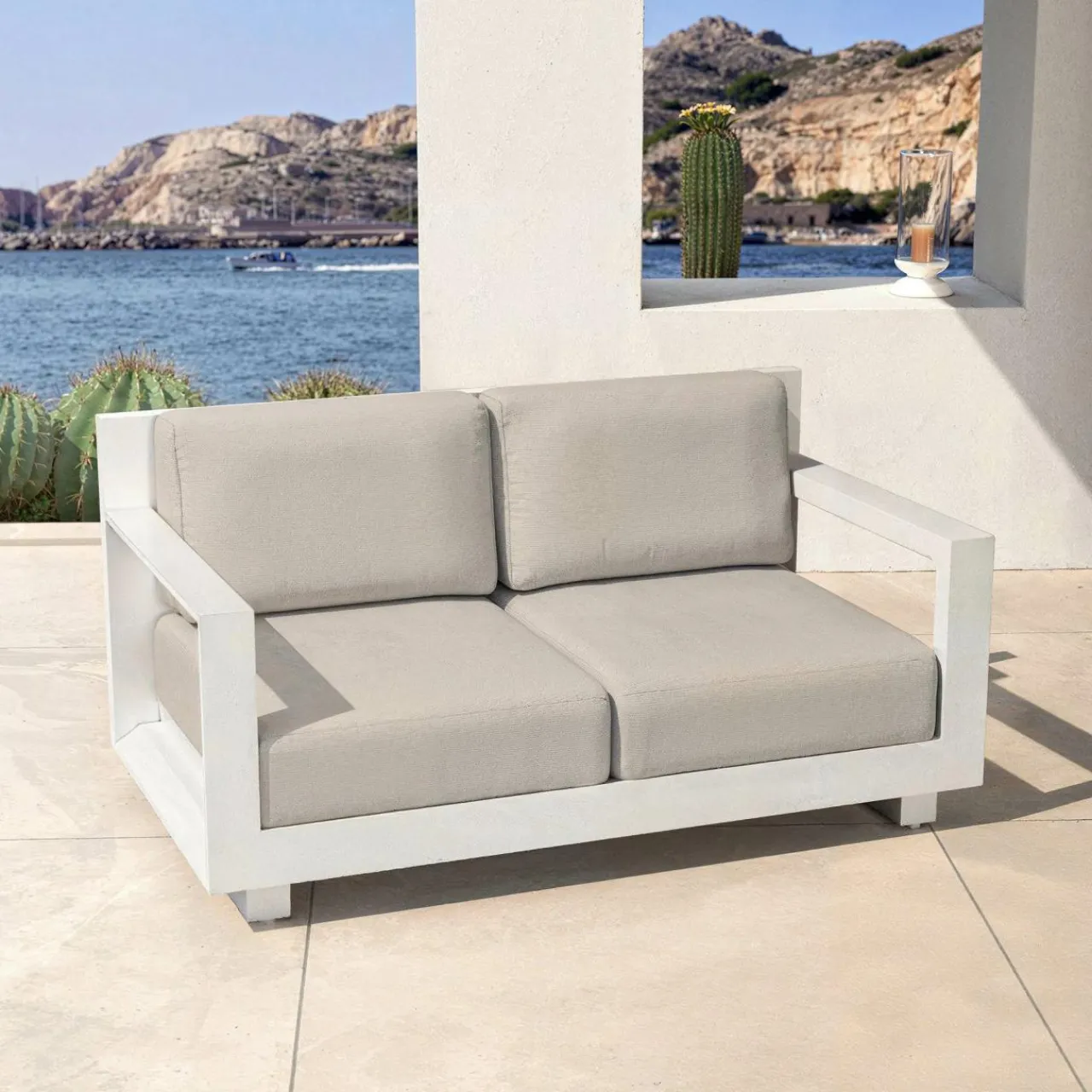 MOBELLIA Salon de jardin aluminium 4 places 4 pcs Elba Blanc et taupe Blanc - Taupe New