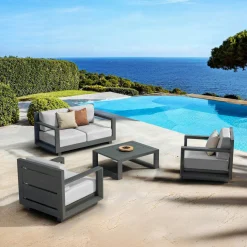 MOBELLIA Salon de jardin aluminium 4 places 4 pcs Elba Gris anthracite et gris clair Anthracite - Gris Clair Sale