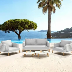 MOBELLIA Salon de jardin aluminium 4 places 5 pcs Monte Carlo Blanc et gris clair Blanc - Gris Clair Discount