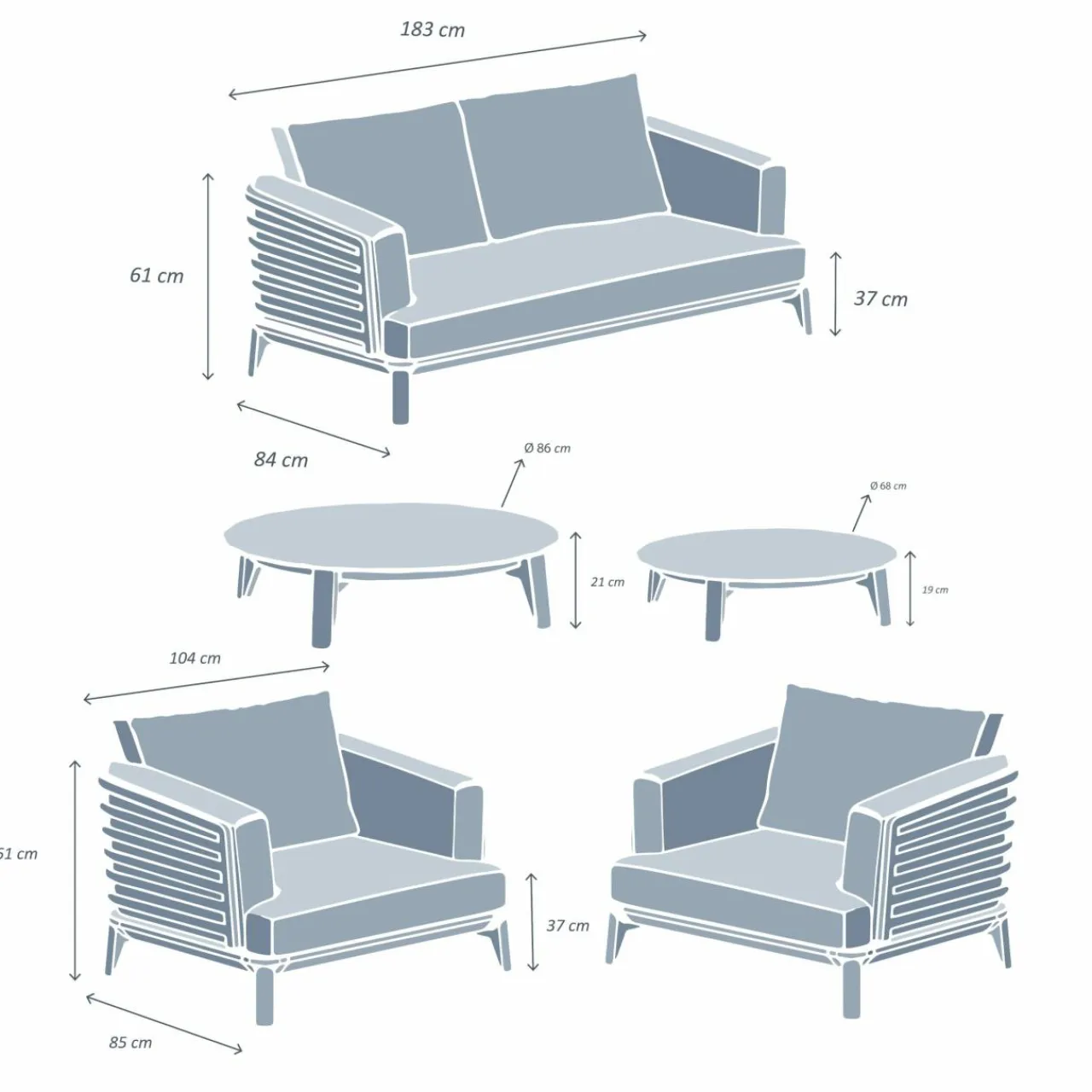 MOBELLIA Salon de jardin aluminium 4 places 5 pcs Monte Carlo Gris Anthracite Clearance