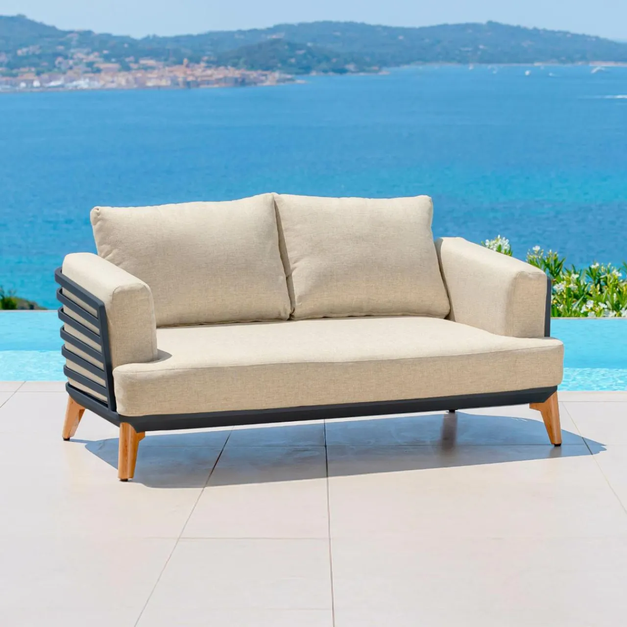 MOBELLIA Salon de jardin aluminium 4 places 5 pcs Monte Carlo Gris anthracite et beige Anthracite - Beige Hot