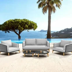 MOBELLIA Salon de jardin aluminium 4 places 5 pcs Monte Carlo Gris anthracite et gris clair Anthracite - Gris Clair Sale