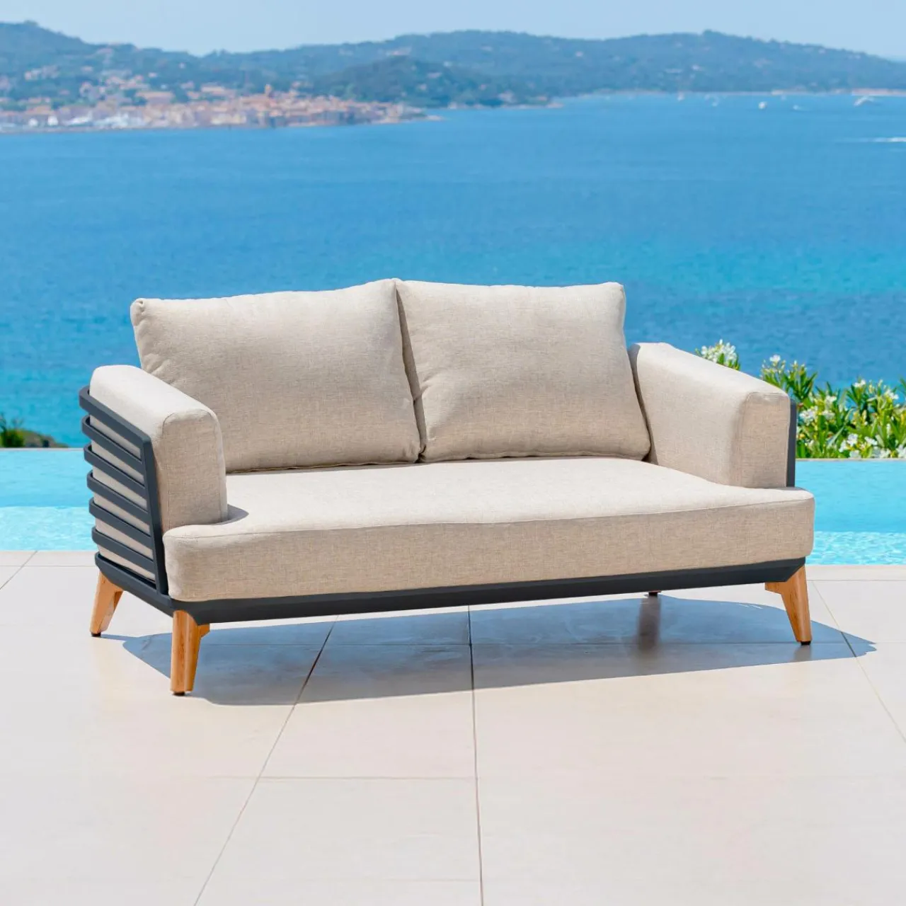 MOBELLIA Salon de jardin aluminium 4 places 5 pcs Monte Carlo Gris anthracite et taupe Anthracite - Taupe