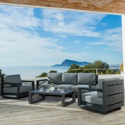 MOBELLIA Salon de jardin aluminium 5 places 4 pcs Elba Gris Anthracite Outlet