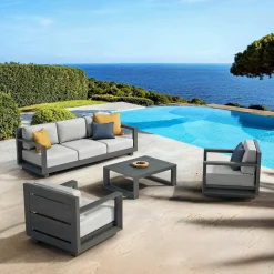 MOBELLIA Salon de jardin aluminium 5 places 4 pcs Elba Gris anthracite et gris clair Anthracite - Gris Clair Hot