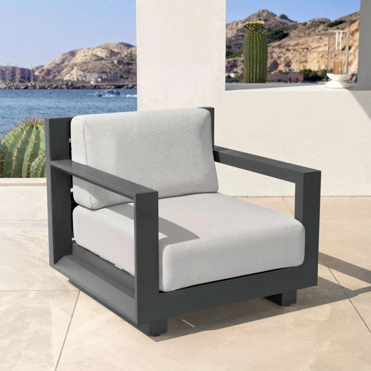 MOBELLIA Salon de jardin aluminium 5 places 4 pcs Elba Gris anthracite et gris clair Anthracite - Gris Clair Hot