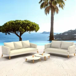 MOBELLIA Salon de jardin aluminium 5 places 4 pcs Monte Carlo Blanc et beige Blanc - Beige Sale