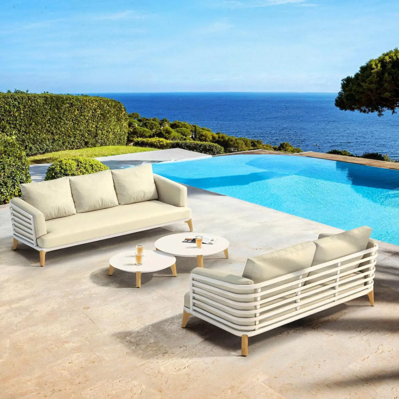 MOBELLIA Salon de jardin aluminium 5 places 4 pcs Monte Carlo Blanc et beige Blanc - Beige Sale