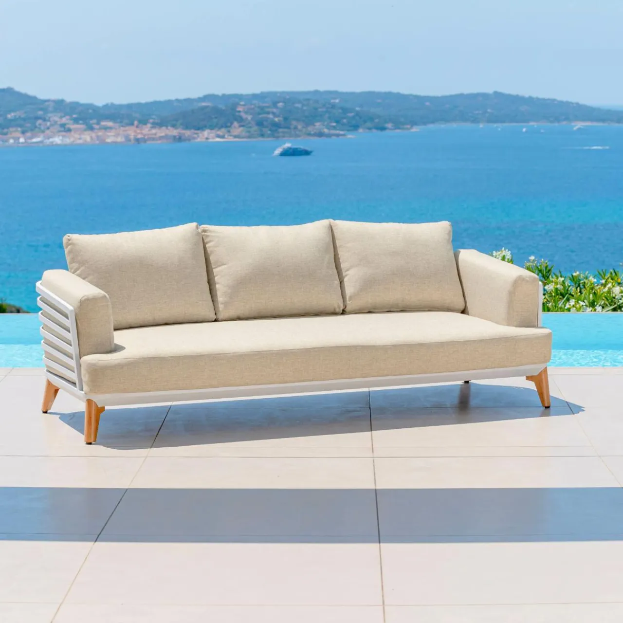 MOBELLIA Salon de jardin aluminium 5 places 4 pcs Monte Carlo Blanc et beige Blanc - Beige Sale