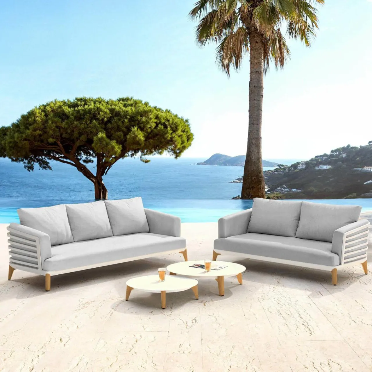 MOBELLIA Salon de jardin aluminium 5 places 4 pcs Monte Carlo Blanc et gris clair Blanc - Gris Clair Hot
