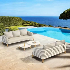 MOBELLIA Salon de jardin aluminium 5 places 4 pcs Monte Carlo Blanc et taupe Blanc - Taupe Outlet