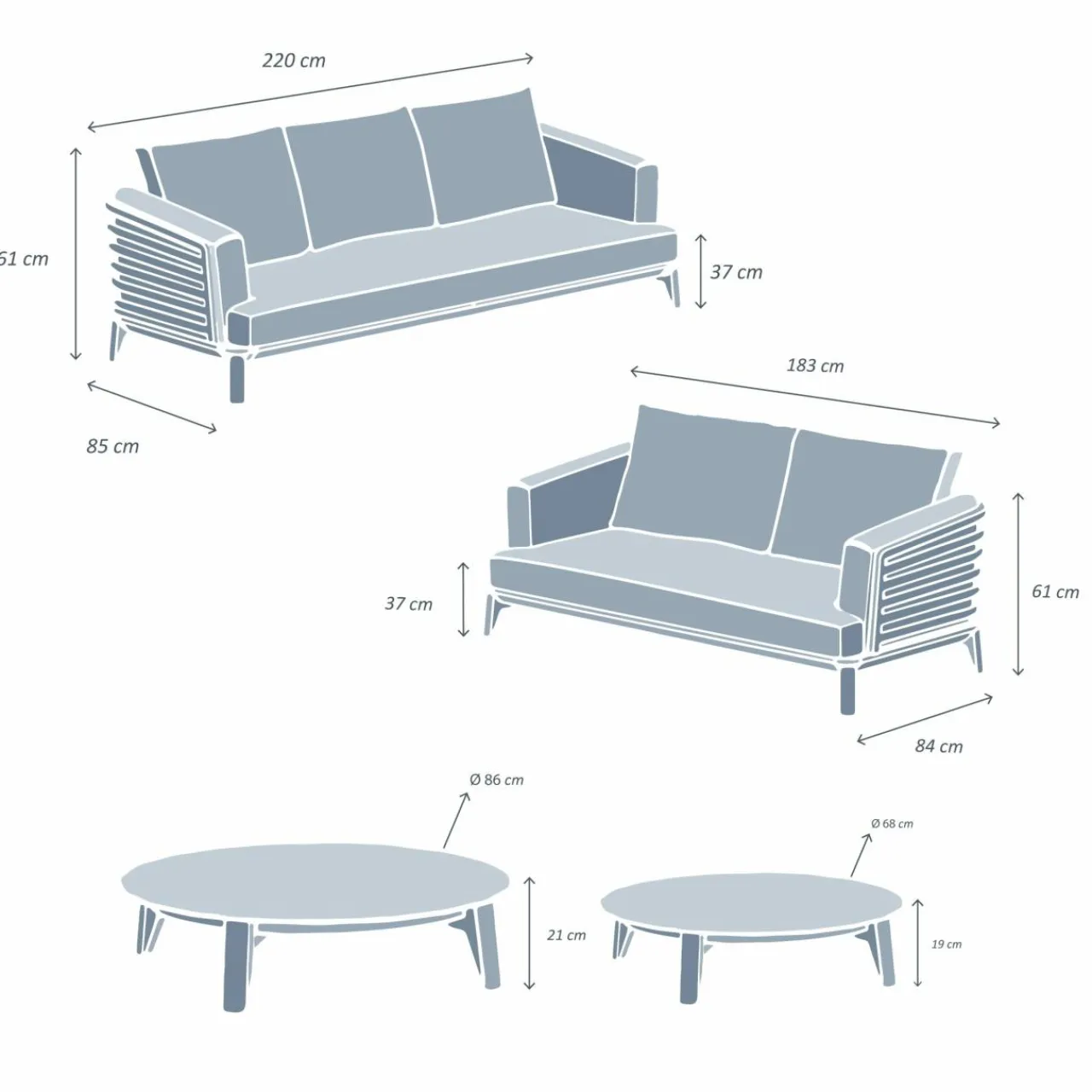 MOBELLIA Salon de jardin aluminium 5 places 4 pcs Monte Carlo Blanc et taupe Blanc - Taupe Outlet