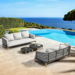 MOBELLIA Salon de jardin aluminium 5 places 4 pcs Monte Carlo Gris anthracite et gris clair Anthracite - Gris Clair New