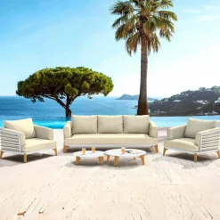 MOBELLIA Salon de jardin aluminium 5 places 5 pcs Monte Carlo Blanc et beige Blanc - Beige Clearance