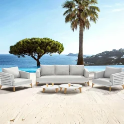 MOBELLIA Salon de jardin aluminium 5 places 5 pcs Monte Carlo Blanc et gris clair Blanc - Gris Clair Discount