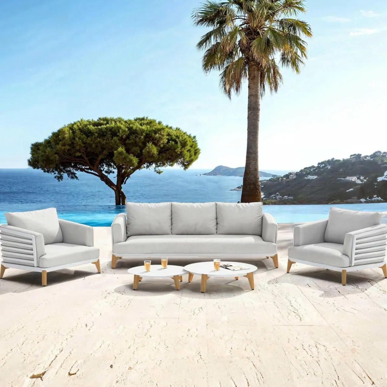 MOBELLIA Salon de jardin aluminium 5 places 5 pcs Monte Carlo Blanc et gris clair Blanc - Gris Clair Discount
