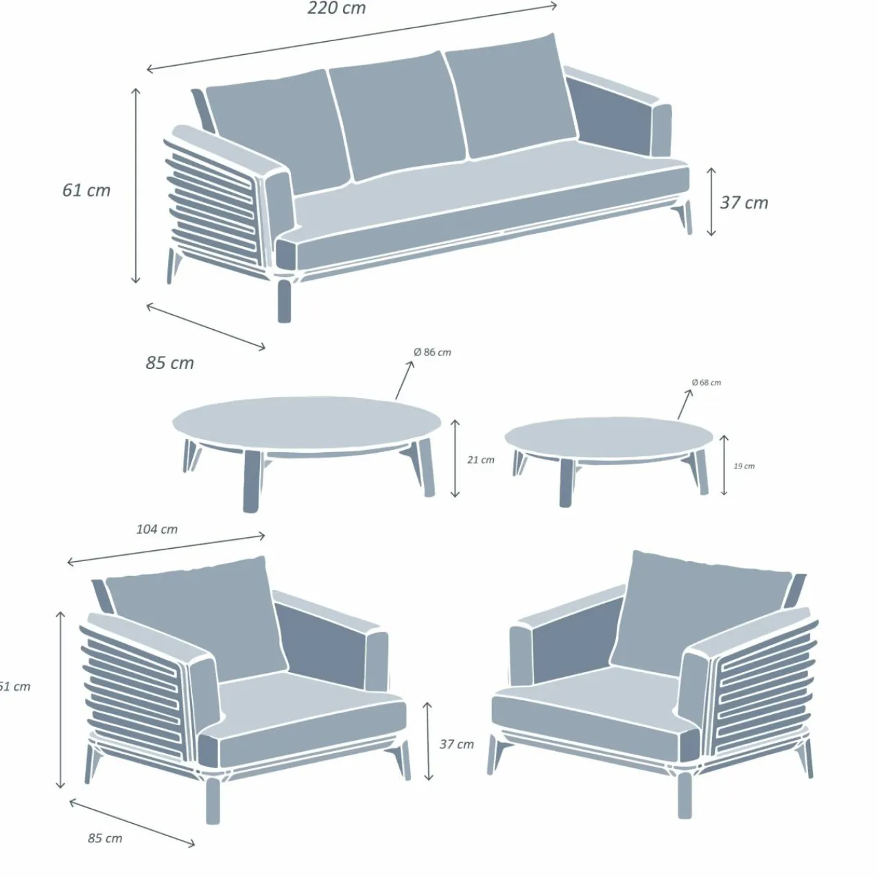 MOBELLIA Salon de jardin aluminium 5 places 5 pcs Monte Carlo Gris anthracite et beige Anthracite - Beige