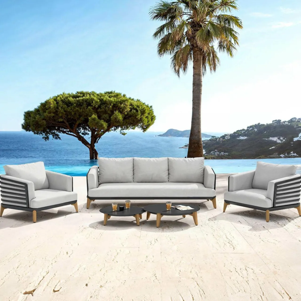 MOBELLIA Salon de jardin aluminium 5 places 5 pcs Monte Carlo Gris anthracite et gris clair Anthracite - Gris Clair Outlet