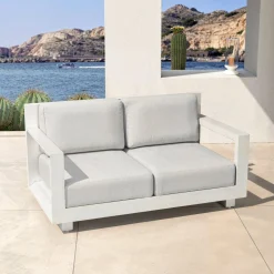 MOBELLIA Salon de jardin aluminium 7 places 5 pcs Elba Blanc et gris clair Blanc - Gris Clair Discount
