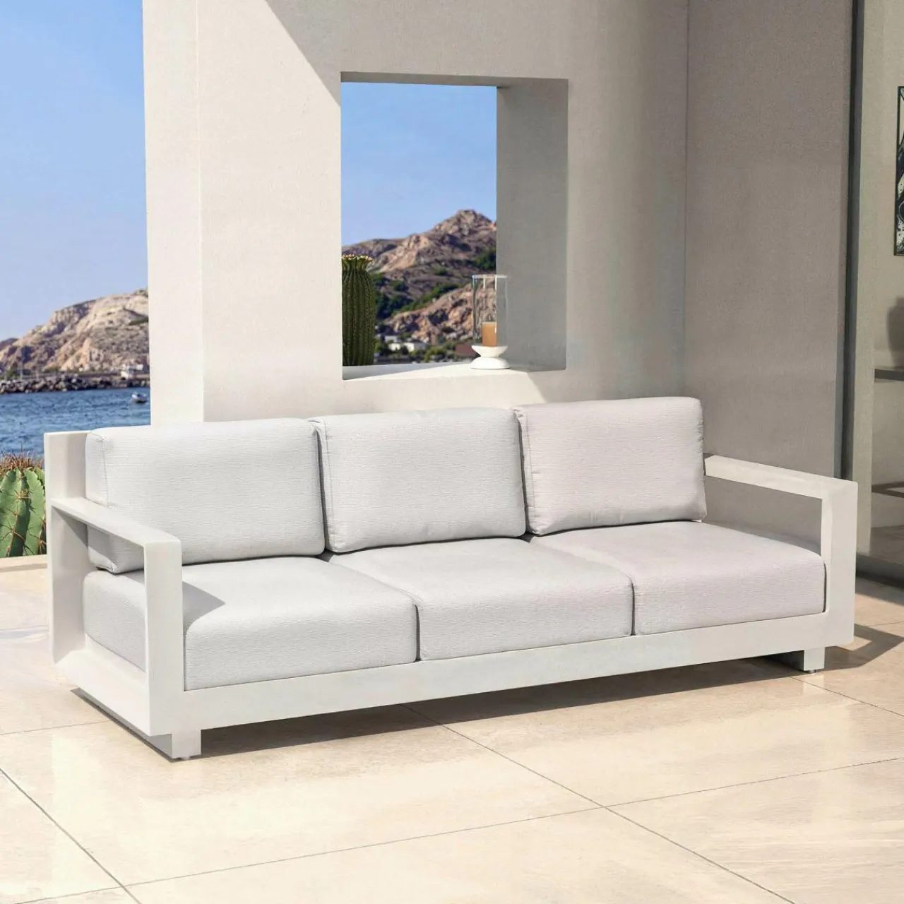 MOBELLIA Salon de jardin aluminium 7 places 5 pcs Elba Blanc et gris clair Blanc - Gris Clair Discount