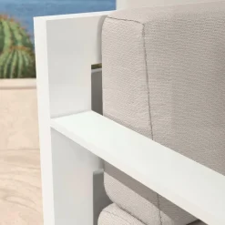 MOBELLIA Salon de jardin aluminium 7 places 5 pcs Elba Blanc et taupe Blanc - Taupe Clearance
