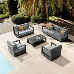MOBELLIA Salon de jardin aluminium 7 places 5 pcs Elba Gris Anthracite