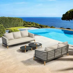 MOBELLIA Salon de jardin aluminium 5 places 4 pcs Monte Carlo Gris anthracite et taupe Anthracite - Taupe Clearance